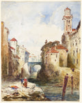 French Town, Watercolor on Paper